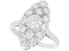 Antique 1.78 Ct Diamond and Platinum Marquise Cluster Ring Circa 1920