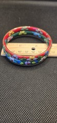 VINTAGE FLORAL CLOISONNE ENAMEL BANGLE BRACELET SET SZ LARGE