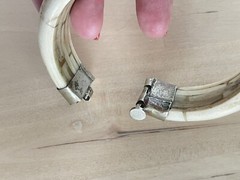 Vintage Inlaid Bone Tribal Hinged Bangle Bracelet Boho Bohemian Jewelry 7 in