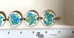 VINTAGE MCM- ENAMEL ON COPPER BRACELET- WHITE/BLUE/GREEN- SIGNED INGA