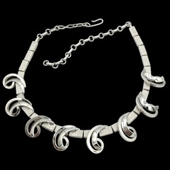 Vtg Style Silver Tone Atomic Swirl Statement Necklace Adjustable MCM Mid Century