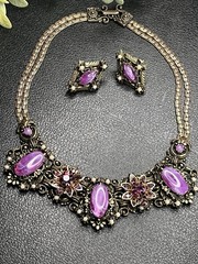 Vintage SELRO SELINI Gold Tone Purple Necklace & Earrings Book Piece Set