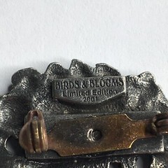 Birds & Blooms Brooch Pin Pewter Flower Wheelbarrow Granny Cottage Fairycore