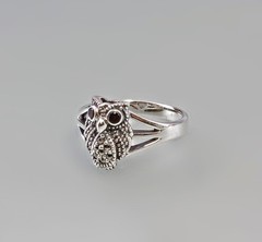 Vintage 925 Sterling Silver Owl Ring Garnet Markasite Gr.57 (18,1 mm Ø)