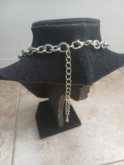 Mid Century Modern Style Silver Tone Bib Necklace Adjustable Length