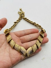 Vintage Brushed Gold Tone Leaf Snake Link Collar Bib Greek Goddess 16” Necklace