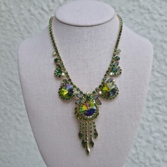 Vintage Juliana Necklace Watermelon Rivoli Rhinestone Tassel Please READ