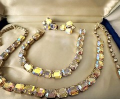 Weiss AB Crystal Necklace Bracelet Earrings Set Original Box 1950s Parure