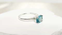 Sterling Silver Ring W Large Oval-cut Aquamarine Crystal & CZ Accents – Sz 8.75