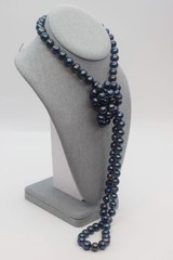44″ 10mm Black Potato Pearl Necklace Blue Green Long Rope Handknotted