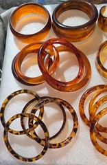 Vintage All Faux Tortoise Shell Lucite Old Plastic Bangle Cuff Bracelet Big Lot