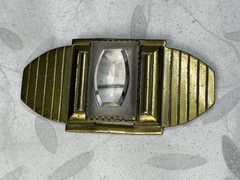 Art Deco gold-tone Etched Glass Fur Clip, Dress Clip or Brooch with C closure