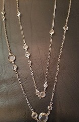 Vintage Modern Silvertone White/ Clear Bezel Multistrand Necklace 30″