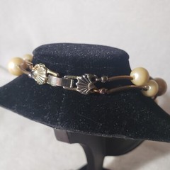 Cream Faux-Pearl Metal Tube Beaded Double Strand Layered Necklace Unsigned