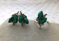 Fine Estate Vintage Set Earrings Ring Size 8 Gold 14k 585 Silver 925 MALACHITE