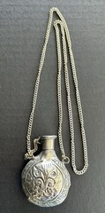Antique Victorian Perfume Pendant Necklace Silver Tone Metal