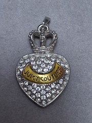 Vintage Juicy Couture puffy heart & crown pendant, Pave set rhinestones, silver