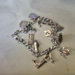 Vintage Sterling Charm Bracelet & 16 Unusual Sterling Silver Charms 7” L -25Gr
