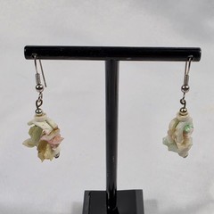 Dangle Drop Earrings Green White & Pink Irregular Shell Chips French Wire
