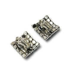 Sparkly Sky Blue Rhinestone Clip Earrings Mid-Century Prong Set Rhodium Plated