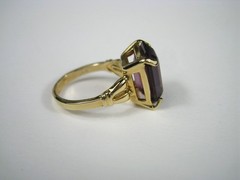 18KT GE Gold Electroplated Ring Emerald Cut Glass Cocktail Plated Size 3.75