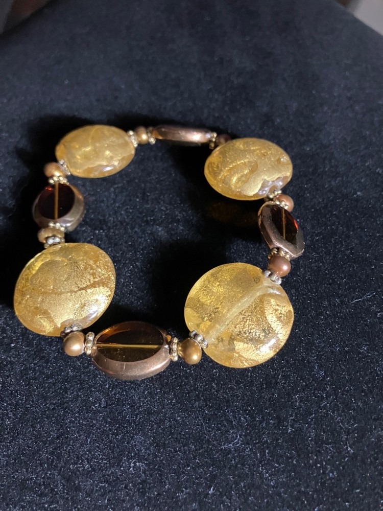 Vintage Murano Style Glass Gold and Brown Stretchable Bracelet