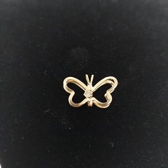 Gold Tone Clear Rhinestone Butterfly Pendant Jewelry Costume