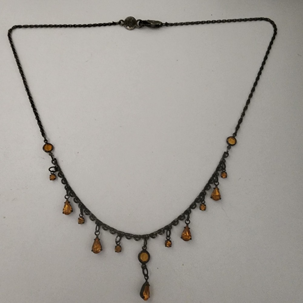 Austrian Crystal Fringe Necklace Cleopatra Amber Stones Vintage Estate Jewelry