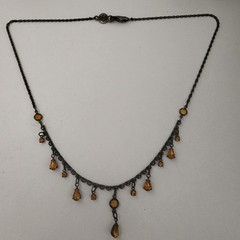 Austrian Crystal Fringe Necklace Cleopatra Amber Stones Vintage Estate Jewelry