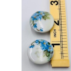 Vintage Hand Painted Porcelain Blue Floral Forget Me Not Stud Button Earrings 1″