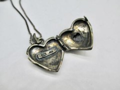 BLACK ONYS AND MARCASITE STERLING SILVER LOCKET PENDANT NECKLACE 18.5 INCH