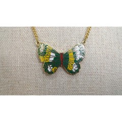 Vintage enamel butterfly necklace gold marked Taiwan cloisonne