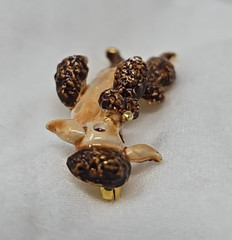 Vintage LG Linda Gal Brown & Gold Enamel Dancing Poodle Brooch Enamel Pin