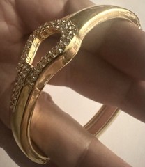 Vintage Tension Bangle Bracelet Cuff w/Crystals Horse Bit/Stirrup Equestrian