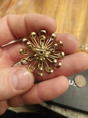 Vintage Opalescent Iridescent Rhinestones Gold Toned Brooch
