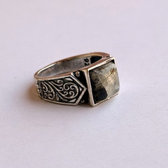 Ancient Vintage Victorian Sterling Silver Ring Engraved Quartz Size 9.5