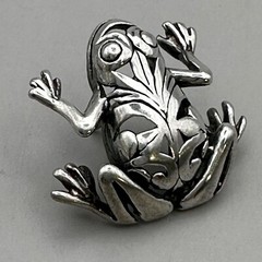 Frog Lapel Pin Scroll Intricate Design Signed Jezlaine Sterling Silver 925