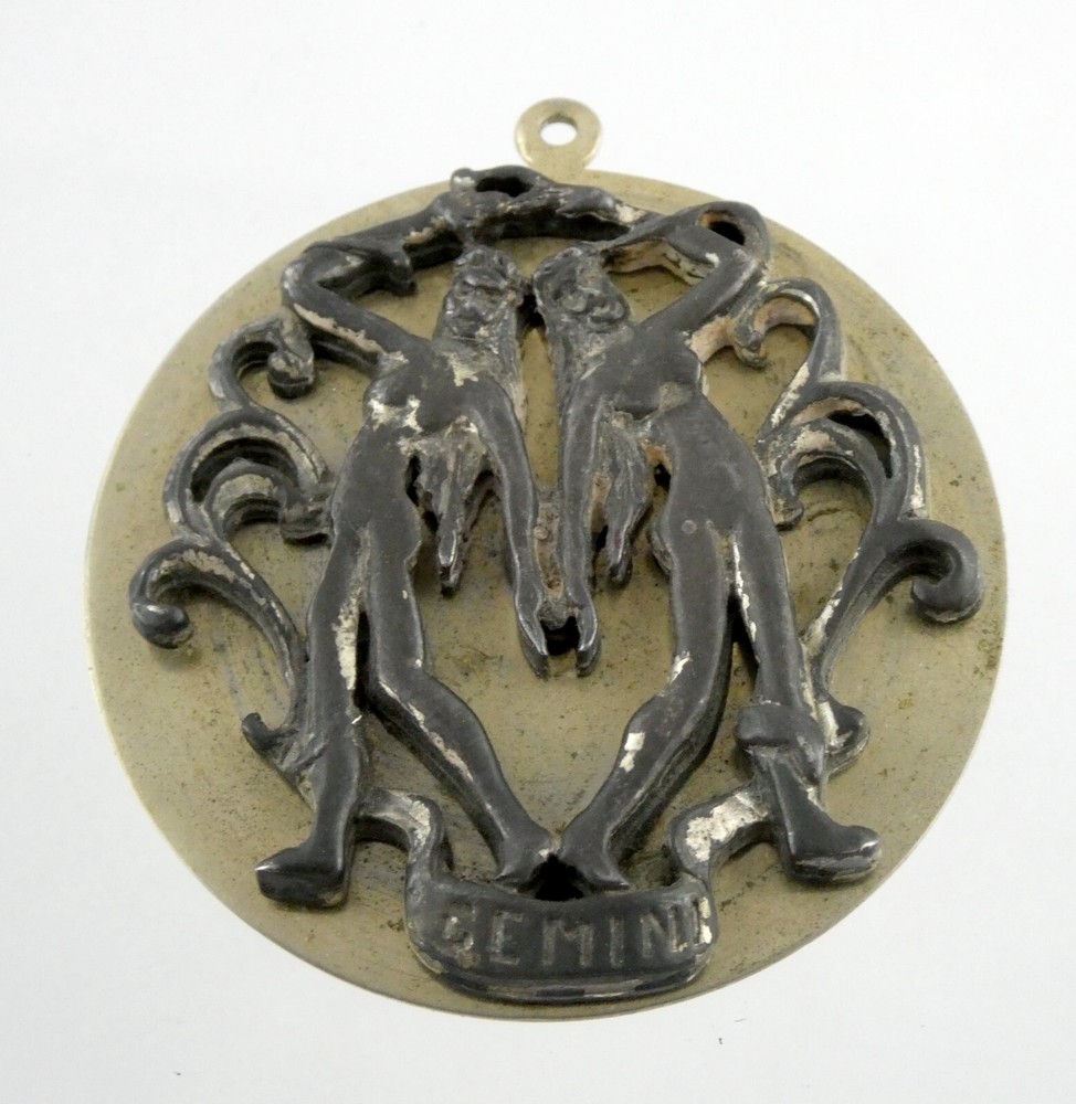 Vintage Edlee Gold and Gray Tone Gemini Medallion Pendant NEEDS BAIL AS IS 53.1g