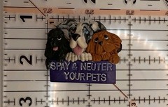 Vtg. 90s Veterinary 3D Dog Head Lapel Pin Spay Neuter Pets Advocacy Polymer Clay