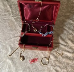 5 Vintage Multicolor Jewelry Lot Mixed Materials Necklaces Pendant with Red Box