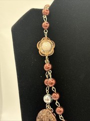 Vintage Multi strand Beaded Statement Necklace Acrylic Butterfly Accent READ