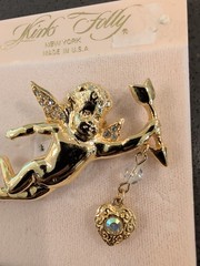 Kirks Folly Cherub Angel Brooch Pin Gold Tone Crystals Signed New T12