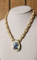 Signed Swarovski Crystal Tear Drop Pendant Gold Necklace Statement Runway VTG