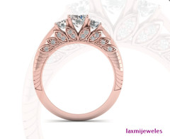 3Ct Lab-Created Diamond Ring Set 3-Stone Rose Gold FN Antique Art Deco Filigree
