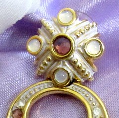 Vtg Rare Runway Exquisite MONET Dangle GP Moonglow Purple & White Hoop Earrings