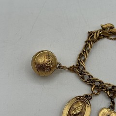 Vtg Monet Link Gold Tone Charm Bracelet Grand Piano Heart Wishing Well Tree ETC