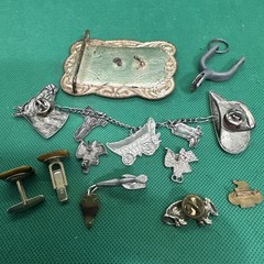 Grandpa’s Men’s Estate Lot Western Buckle Saddle Schwinn Arrowhead Tie Tack Etc