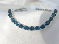 Vintage Sterling Silver 925 Natural Heated London Blue Topaz Tennis Bracelet
