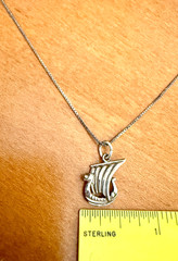 Vintage Sterling Silver 925 Viking Ship Pendant & 20 inch Necklace from Italy