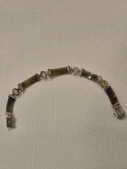 Vintage Sterling Silver 925 Jade & Green Gemstones Panel Bracelet 7.5″ DBJ EUC